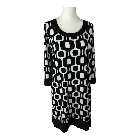 Tiana‎ B Black and White Geometric Sheath Style Knee Length Shift Dress 2X - Picture 1 of 9